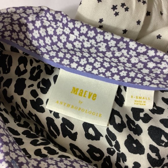 Anthropologie Maeve Mixed Print Contrast Button Down Blouse Leopard Stars Floral - Picture 5 of 7